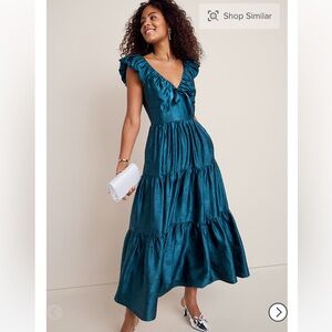 Francesca’s Lacy Flutter Sleeve Tiered Maxi Dress in Peacock